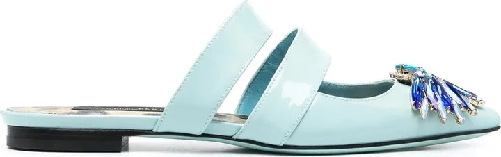Crystal-Embellished Flat Mules