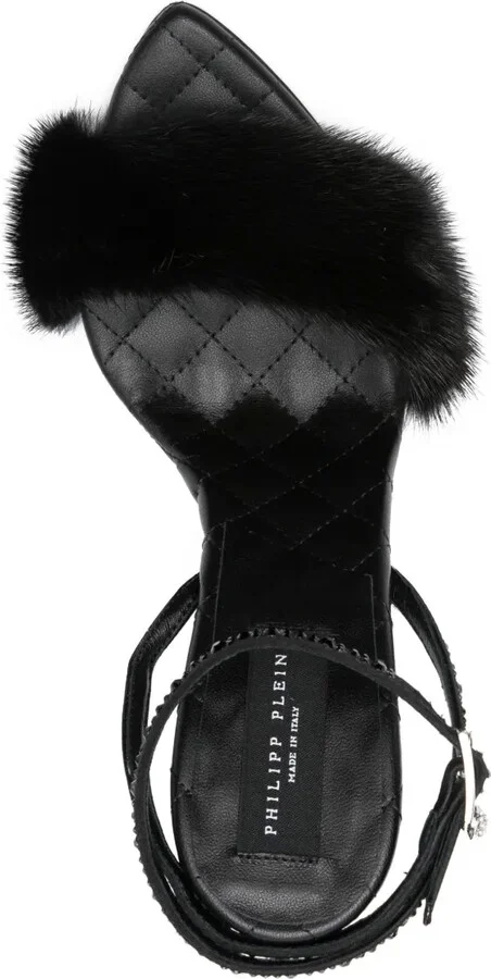 Crystal-Embellished Fur Sandals - Image 4
