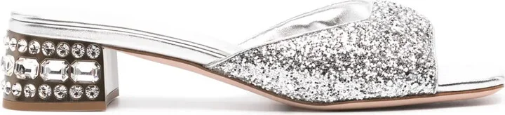 Crystal-Embellished Glitter Sandals