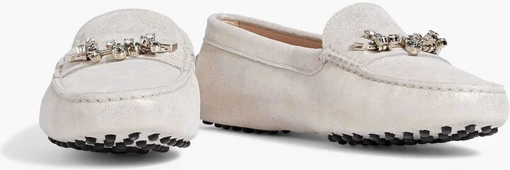 Crystal-embellished glittered suede loafers - Image 2
