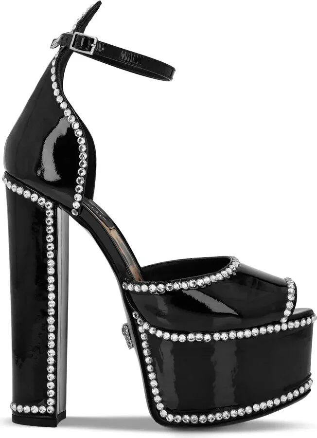 Crystal-Embellished Heeled Platform Sandals