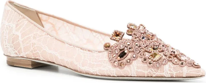 Crystal-Embellished Lace Ballerina Shoes - Image 2