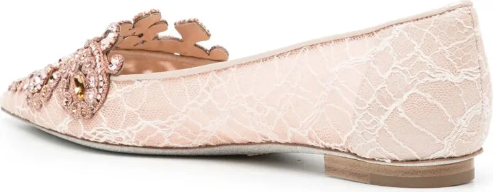Crystal-Embellished Lace Ballerina Shoes - Image 3