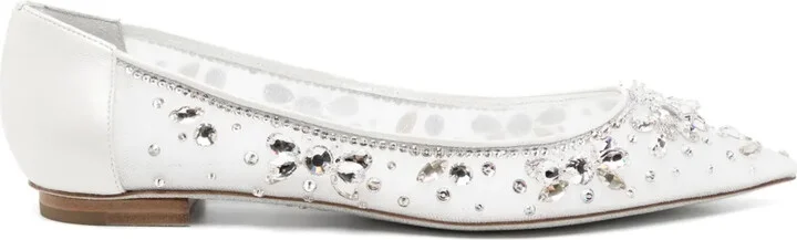 Crystal-Embellished Lace Ballerina Shoes