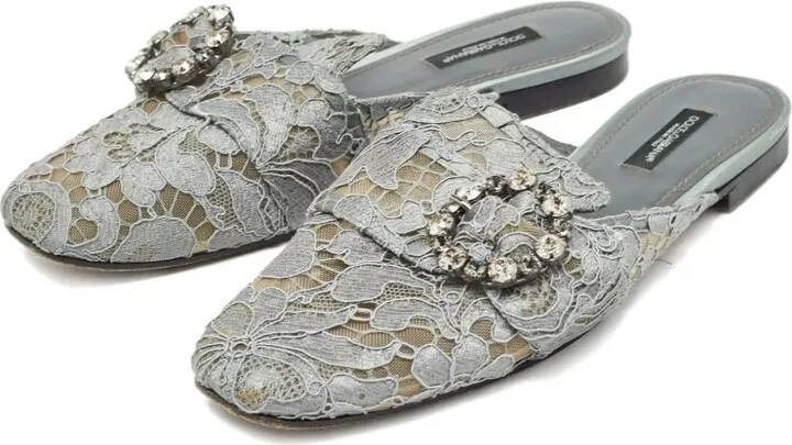 Crystal-Embellished Lace Mules - Image 2