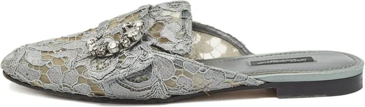Crystal-Embellished Lace Mules