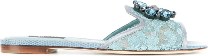 Crystal-Embellished Lace Slides