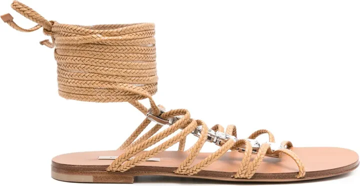 Crystal-Embellished Lace-Up Sandals