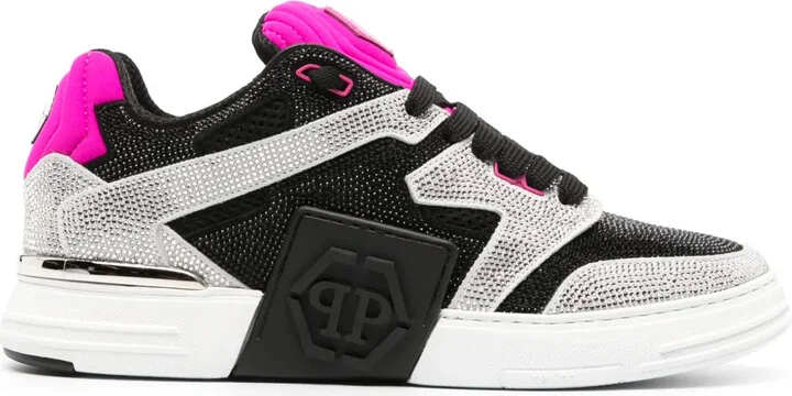 Crystal-Embellished Lace-Up Sneakers