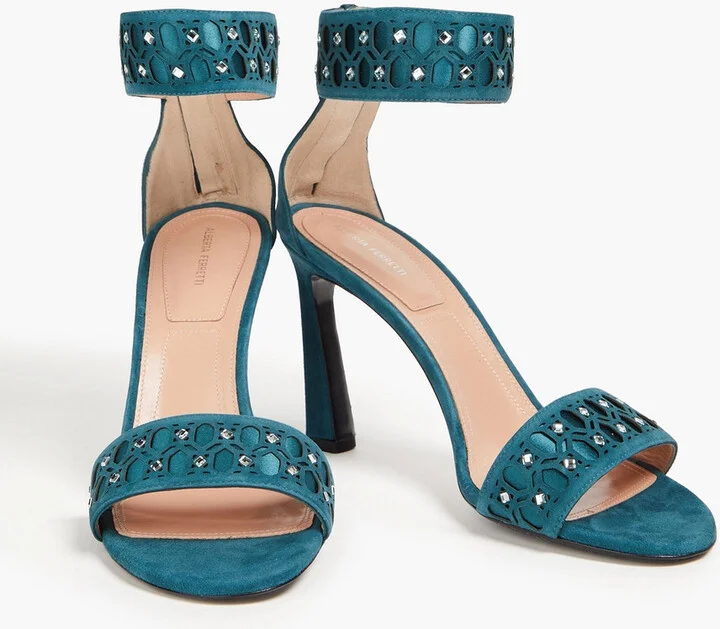 Crystal-embellished laser-cut suede sandals - Image 2