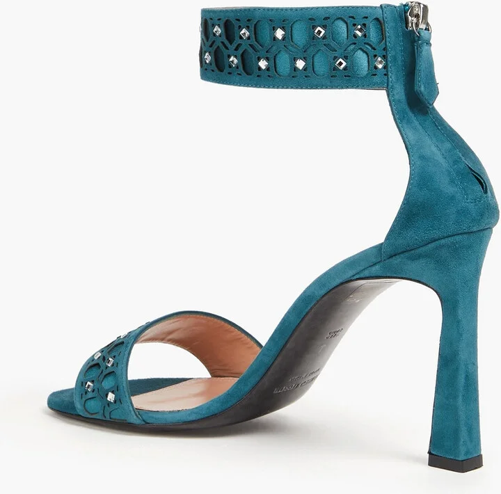 Crystal-embellished laser-cut suede sandals - Image 3