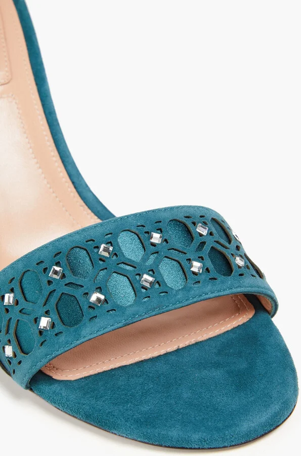 Crystal-embellished laser-cut suede sandals - Image 4