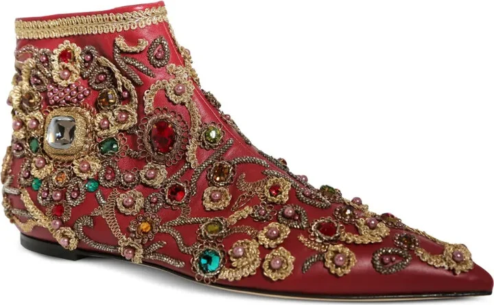 Crystal-Embellished Leather Ankle Boots - Image 2