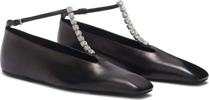 Crystal-Embellished Leather Ballerina Shoes - Image 2