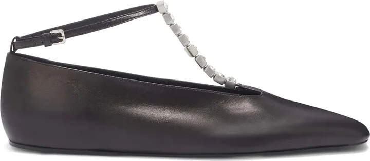 Crystal-Embellished Leather Ballerina Shoes