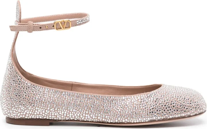 Crystal-Embellished Leather Ballerina Shoes