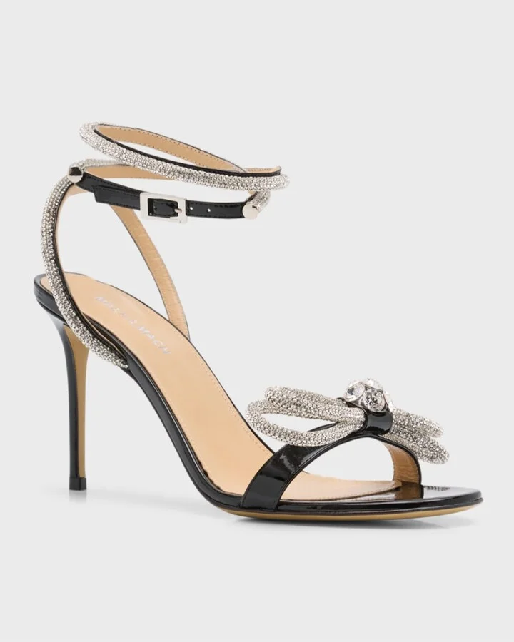 Crystal Embellished Leather Double Bow Sandals - Image 2