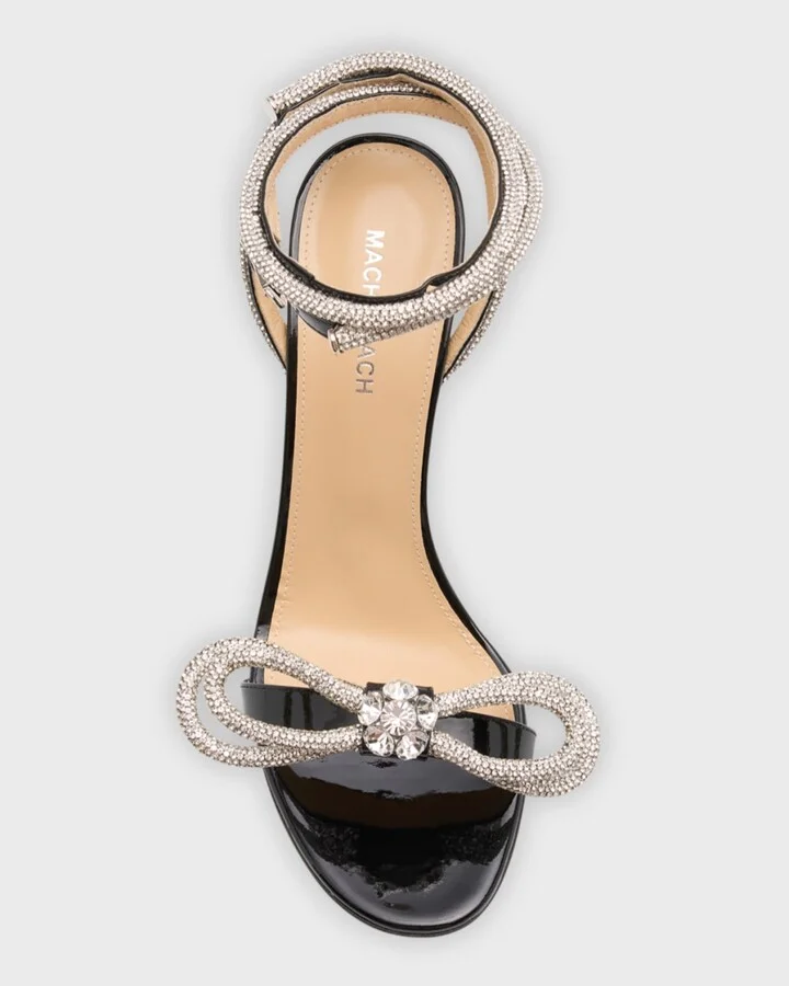 Crystal Embellished Leather Double Bow Sandals - Image 3