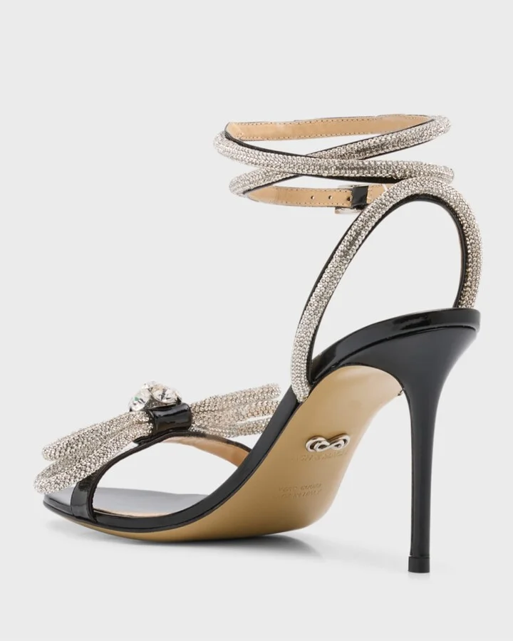 Crystal Embellished Leather Double Bow Sandals - Image 7