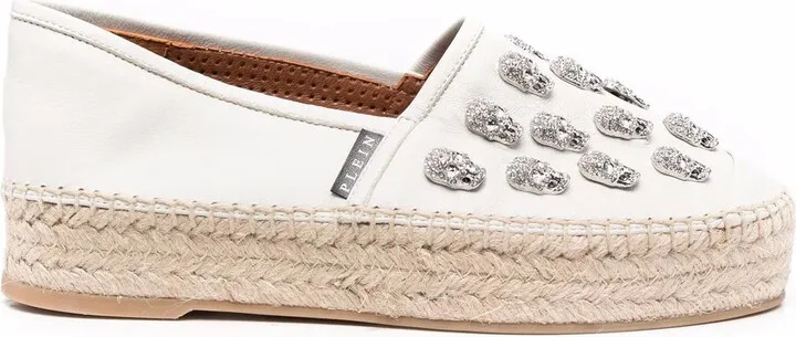 Crystal-Embellished Leather Espadrilles