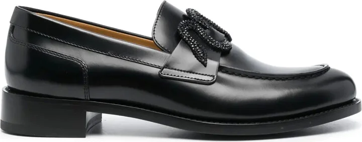 Crystal-Embellished Leather Loafers