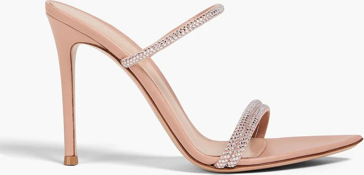 Crystal-embellished leather mules