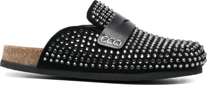 Crystal-Embellished Leather Mules