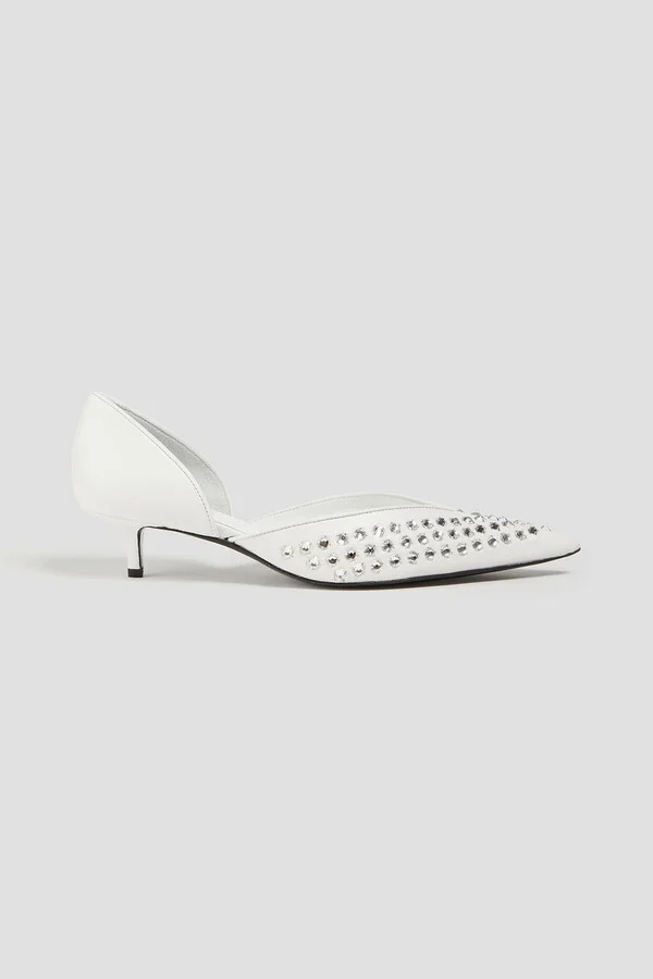 Crystal-embellished leather pumps
