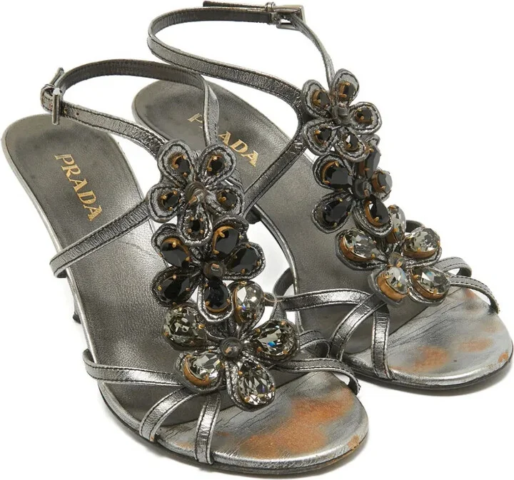 Crystal-Embellished Leather Sandals - Image 2