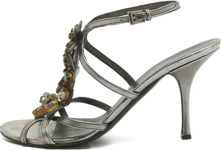 Crystal-Embellished Leather Sandals