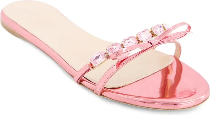 Crystal-Embellished Leather Slides - Image 2