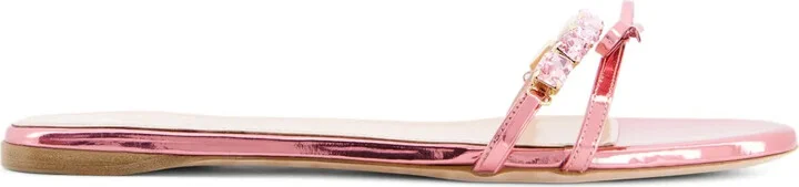 Crystal-Embellished Leather Slides