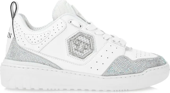 Crystal-Embellished Leather Sneakers
