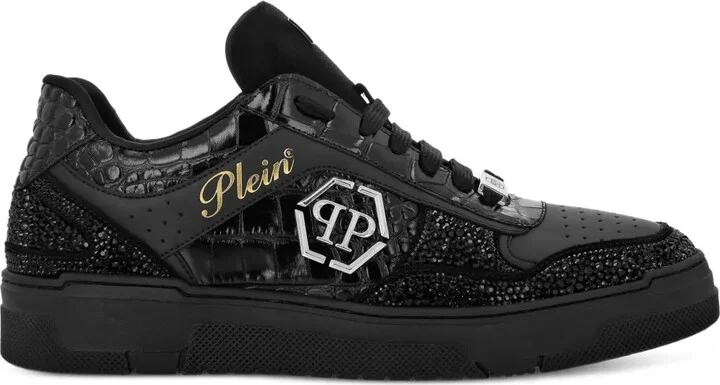 Crystal-Embellished Leather Sneakers