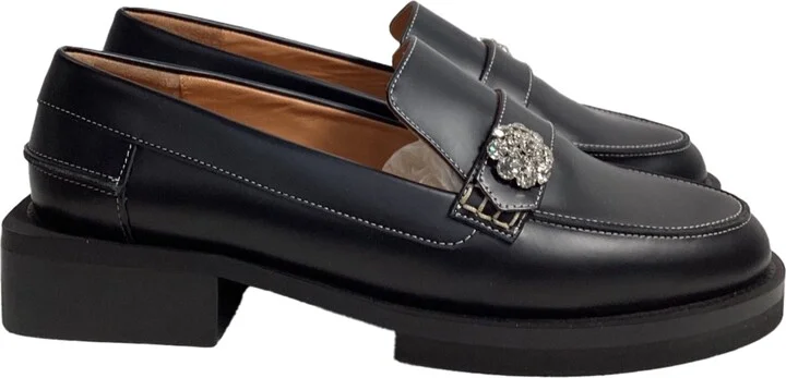 Crystal-Embellished Loafers in Black Leather