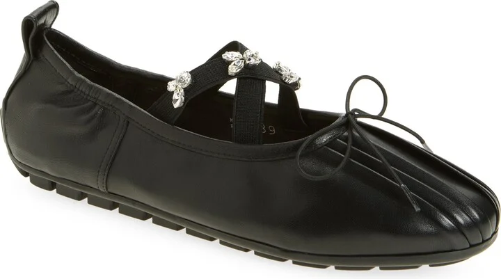 Crystal Embellished Mary Jane Ballerina Flat
