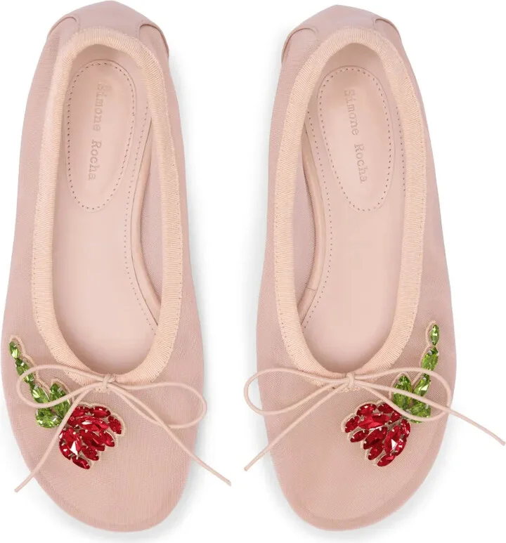 Crystal-Embellished Mesh Ballet Flats - Image 2