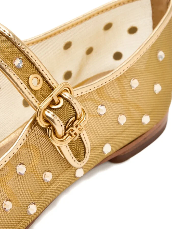 Crystal-Embellished Mesh Ballet Flats - Image 4