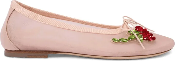 Crystal-Embellished Mesh Ballet Flats