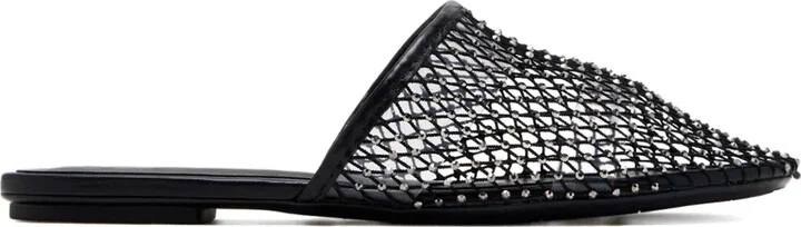 Crystal-Embellished Mesh Flat Mules