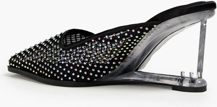 Crystal-embellished mesh wedge mules - Image 3