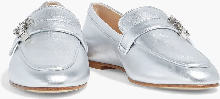 Crystal-embellished metallic leather loafers - Image 2