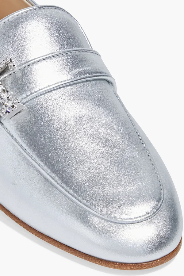 Crystal-embellished metallic leather loafers - Image 4