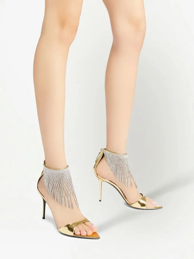 Crystal-Embellished Metallic Sandals - Image 4