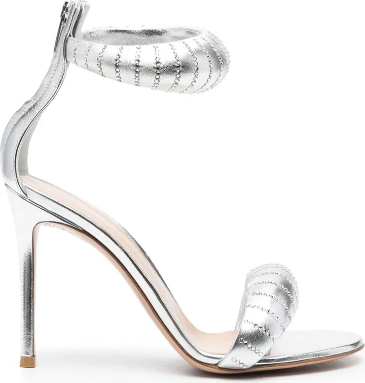 Crystal-Embellished Metallic Sandals