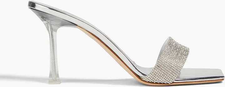 Crystal-embellished metallic suede mules