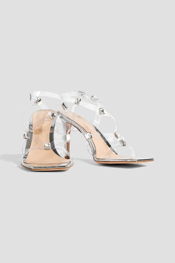 Crystal-embellished mirrored leather and PVC sandals - Image 2