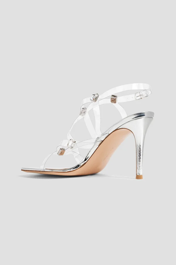 Crystal-embellished mirrored leather and PVC sandals - Image 3