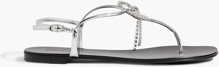 Crystal-embellished mirrored-leather sandals