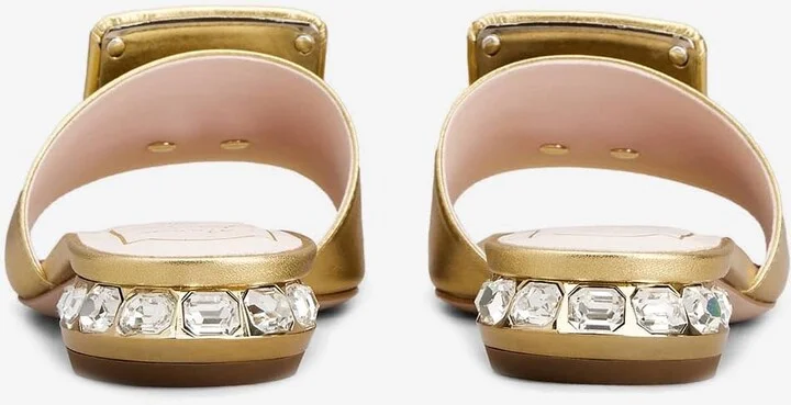 Crystal Embellished Mules in Metallic Nappa Leather - Image 3